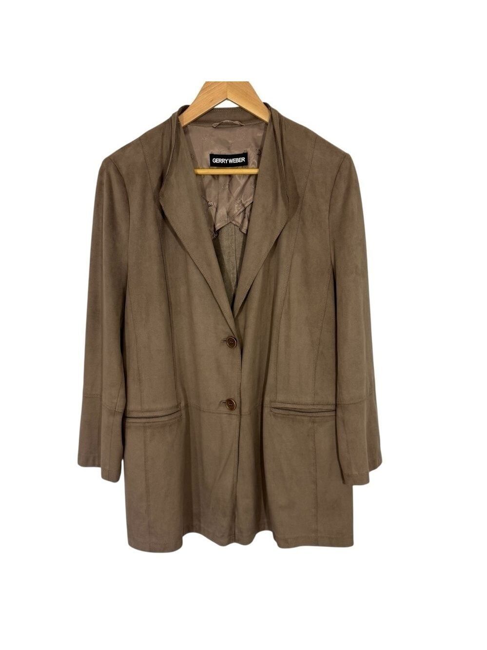 Gerry Weber Faux Suede Lightweight Jacket Sz 12 Tan Brown Classy Casual Coat